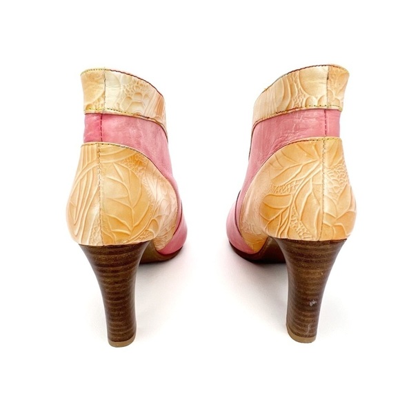 L’Artiste Adrina Bootie Pink & Tan Floral Peep Toe Heels Euro Size 42 = US 11 - Picture 6 of 13